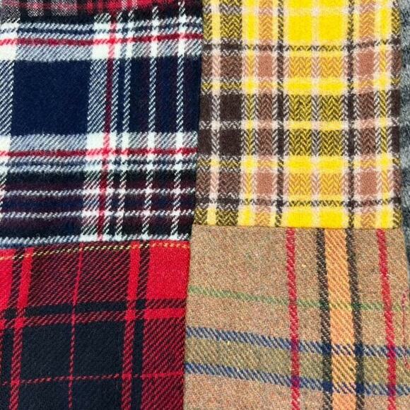 American Eagle Plaid Patchwork Scarf Neck Warmer Multicolor Wool Blend Fringe - Picture 3 of 10